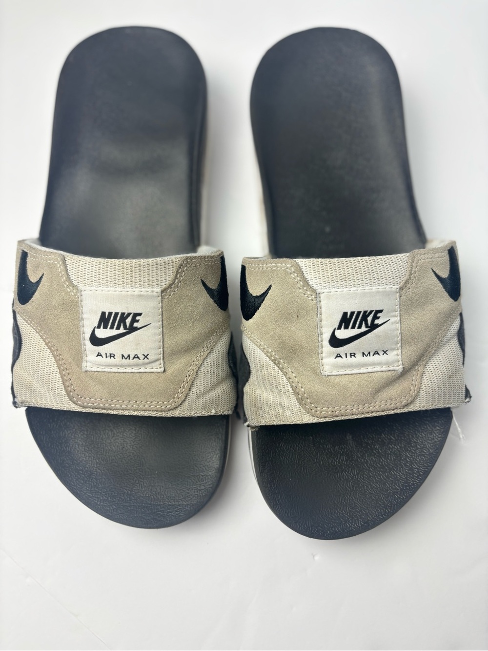 Nike Air Max 1 Slides in Black and Beige Suede Strap